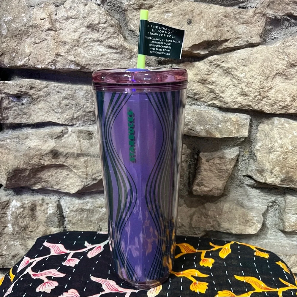 STARBUCKS 2025 Wavy Green Purple Hot & Cold Cup Venti Tumbler 24oz 710ML NWT
